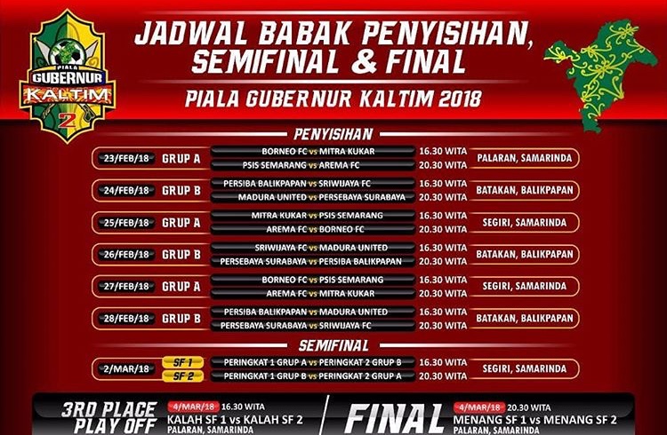 Jadwal Piala Gubernur Kalimantan Timur 2018
