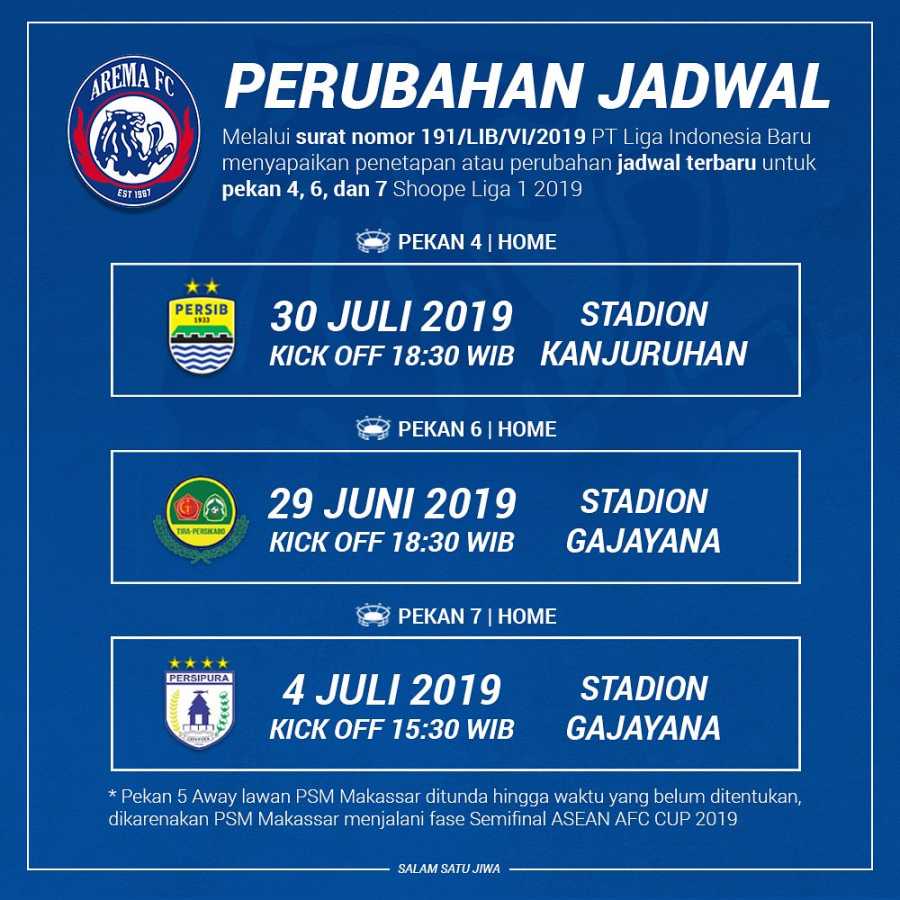 perubahan jadwal arema FC