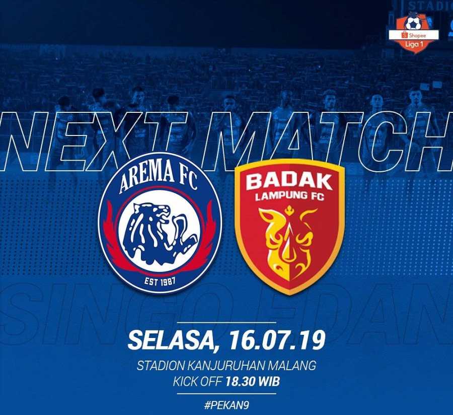 jadwal arema fc bulan juli vs badak lampung