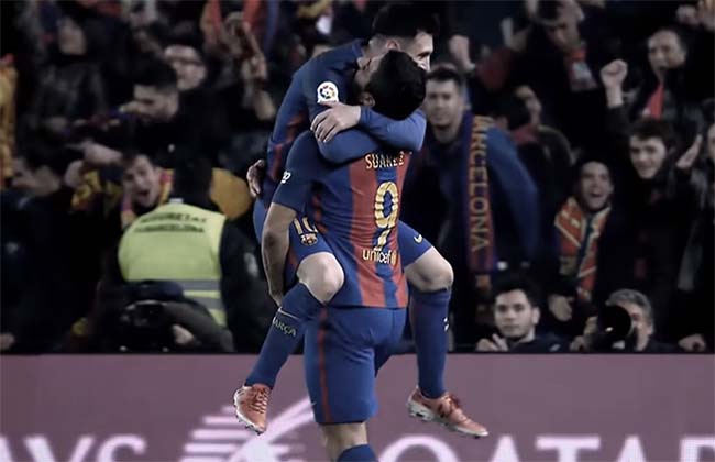 Foto Lionel Messi dan Luis Suarez