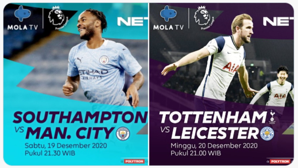 Jadwal siaran langsung liga inggris Net TV, Southampton Vs Man City, Tottenham Vs Leicester
