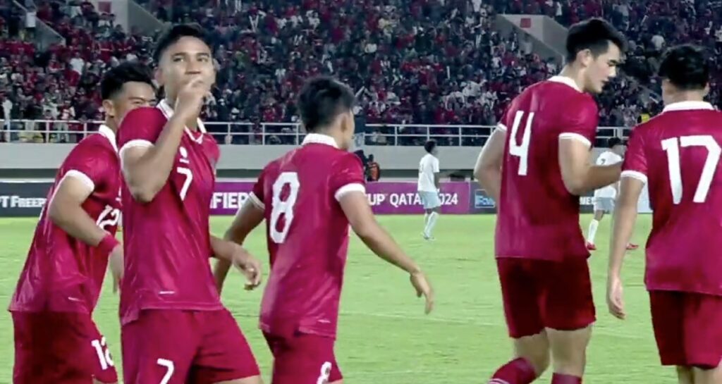 Pemain Timnas Indonesia U-23 saat berlaga lawan Taiwan